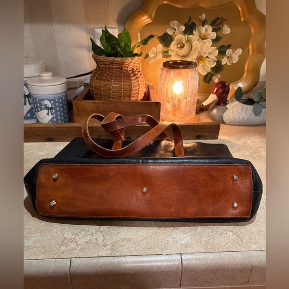 Valentina Black and Brown Shoulder Bag with Leather Handles - Picture 8 of 16